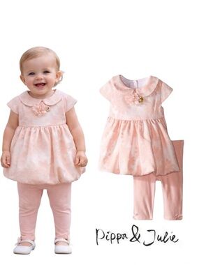 Pippa & Julie Peach Floral Bubble Tunic Legging Set NWT Size 12M